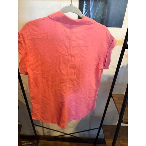 Short Sleeve Linen Button-Up Maternity Shirt By Ingrid & Isabel™ Pink XS - Picture 2 of 3